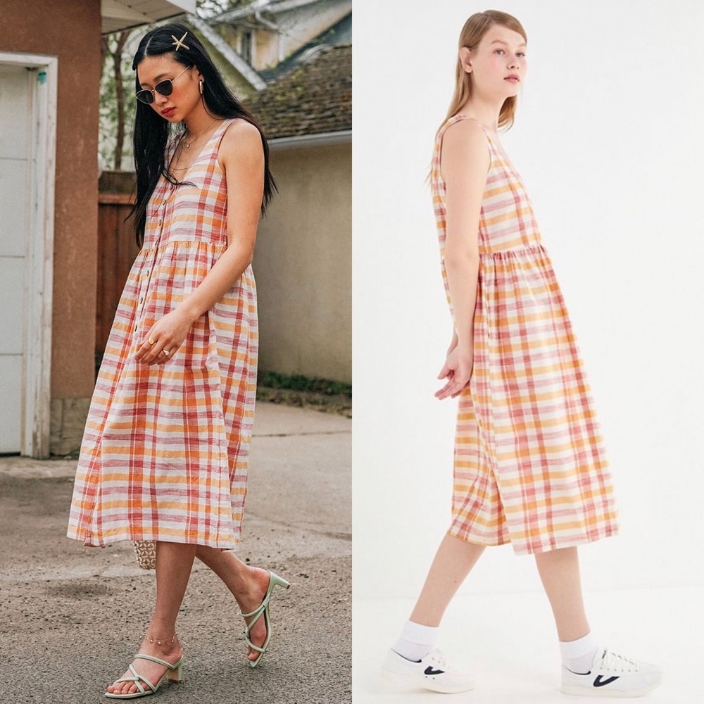 URBAN OUTFITTERS Liz Plaid Button Front Midi Dress - Picture 1 of 10
